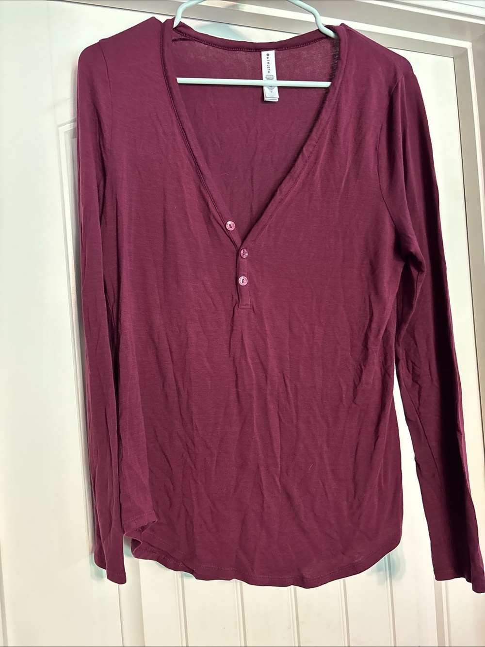 Athleta Nighttime Bliss Sleep Long Sleeve Henley Top Burgundy Size Medium